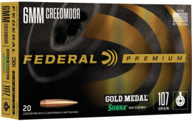 Federal GM6CRDM1 Premium Gold Medal 6mm Creedmoor 107 gr Sierra MatchKing Hollow Point Boat-Tail - 20rd Box