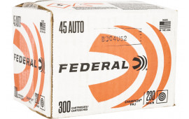 Federal C45230A300 45 ACP 230 GR, Brass, Boxer, Non-Corrosive, Reloadable, Full Metal Jacket (FMJ) 300 Per Box / 1 Cs - 300 Round Case