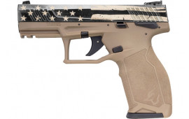 Taurus 1TX22141USD TX22 Full Size Full Size 16+1 4.10" Matte Black Barrel, US Flag Distressed Cerakote Serrated Slide, Flat Dark Earth Tan Polymer Frame w/Picatinny Rail and Black Accents