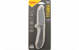 Smiths Products 51010 Titania II 3.50" Folding Drop Point Plain Satin Titanium Coated Stainless Steel Blade/Stainless Steel Handle Includes Pocket Clip