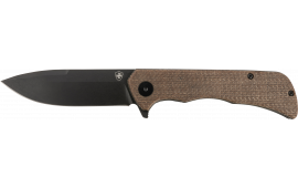 Templar Knife PFMBN321 Paladin 3.27" Folding Drop Point Plain Black Powder Coated D2 Steel Blade, 4.40" Brown Micarta Handle Includes Pocket Clip