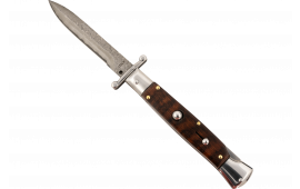 Steel River Knives SGSWRDAM Spartan 3.9" Italian Bayonet Damascus 5.1" Snakewood Buffalo Hornady Handle Side Open