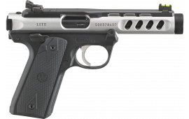 Ruger 43949 Mark IV 22/45 Lite 10+1 4.40" Stainless Steel Threaded Barrel, Black/Stainless Anodized Optic Ready/Serrated/Ventilated Rib Slide, Polymer Frame w/Black Checkered 1911-Style Grips