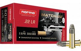 Norma Ammunition 2425076 Dedicated Precision Match 22 LR 40 GRLead Round Nose 50 Per Box 