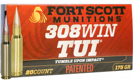 Fort Scott Munitions 308175SCV2 Tumble Upon Impact (TUI) Rifle 308 Win 175 GRSolid Copper Spun 20 Per Box 