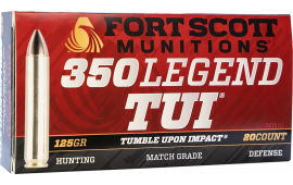 Fort Scott Munitions 350125SCV Tumble Upon Impact (TUI) Rifle 350 Legend 125 GRSolid Copper Spun 20 Per Box 