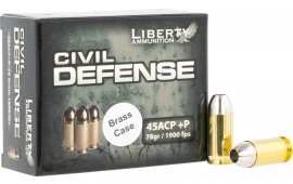 Liberty Ammunition LACD45013BC Civil Defense 45 ACP +P 78 GRLead Free Fragmenting Hollow Point 20 Per Box 