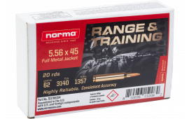 Norma Ammunition 701706154 Range & Training 5.56x45mm NATO 62 GRFull Metal Jacket 20 Per Box 