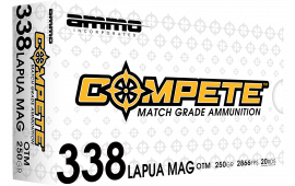 Ammo Inc 338LM250BTHPA20 Match 338 Lapua Mag 250 GRBoat Tail Hollow Point 20 Per Box 