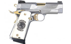 Girsan MC1911 Liberador Officer Semi-Automatic 9x19mm 1911 Pistol, 3.5" Barrel, 9+1 Capacity Polished Chrome Finish, Mexican Coat of Arms Grips- 391063