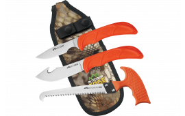 Outdoor Edge WG10C WildGuide Fixed Caper/Saw/Skinner w/Gut Hook Satin 420J2 SS Blades, Blaze Orange Textured TPR Handle