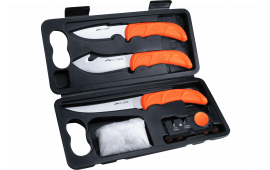 Outdoor Edge WL6 WildLite Game Processor Kit Fixed Boning/Caper/Skinner Plain 420J2 SS Blades, Blaze Orange Textured TPR Handles, 5 Pieces Includes Carry Case
