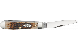 Case 00164 Trapper Medium 3.25"/3.27" Folding Clip Point/Spey Plain Mirror Polished Tru-Sharp SS Blade Peach Seed Jigged Amber Bone Handle