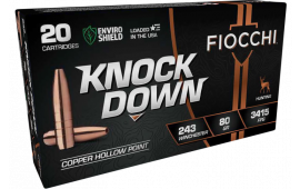 Fiocchi Knock Down Backwoods Hunter .243 Win 80gr Copper Hollow Point 20 Rounds Brass Case.
