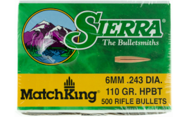 Sierra 1575C MatchKing 6mm .243 110 GR Hollow Point Boat Tail 500 Box