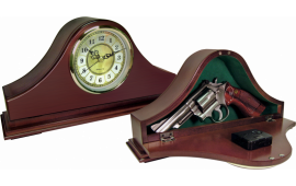 Peace Keeper MGC Mantle Gun Clock  Front Panel Entry Mahogany Stain Wood Holds 1 Handgun 14.62" L x 7.37" H x 3.75" D
