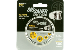 Sig Sauer Airguns AIRAMMOMATCHPB177500 Match  .177 Pellet Lead Flat Nose 500 Per Tin