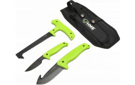HME HMEKN3PFK 3-Piece Fixed Set 420HC Stainless Steel Black Oxide Skinner w/Gut Hook/Saw/Caper Thermoplastic Rubber Green