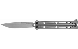 Kershaw 5150 Lucha  4.60" Butterfly Drop Point Plain Stonewashed 14C28N Steel Blade Bead Blasted Stainless Steel Handle