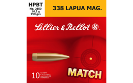 Sellier & Bellot SB338LMA Rifle Match 338 Lapua Magnum 250 GR Boat Tail Hollow Point - 10rd Box