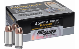 Sig Sauer E45AP2-20 V-Crown Jacketed Hollow Point 45 ACP 230 GR Jacketed Hollow Point - 20rd Box