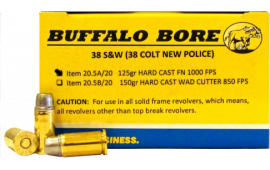 Buffalo Bore Ammunition 20.5A/20 38S&W (38 New Colt Police) 125 GR Hard Cast Flat Nose - 20rd Box