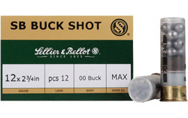 Sellier & Bellot SB12BSC Shotgun 12GA 2.75" Lead 12 Pellets 00 Buck - 25sh Box