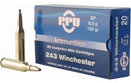 PPU PP2432 Standard Rifle 243 Winchester 100 GR Soft Point - 20rd Box