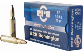 PPU PP222 Standard Rifle 222 Remington 50 GR Soft Point - 20rd Box