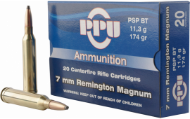 PPU PP3082 Standard Rifle 7mm Remington Magnum 174 GR Pointed Soft Point - 20rd Box