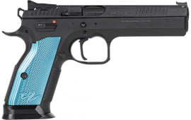 CZ USA TS2 Single Action Semi Automatic Pistol 5.258" Barrel 9mm 20 Round Mag - Black Polycoat Blue Grip - 91220 