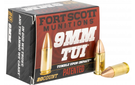 Fort Scott Munitions 9MM-080-SCV Tumble Upon Impact (TUI) 9mm Luger 80 gr Solid Copper Spun - 20rd Box