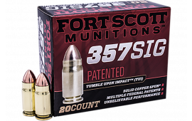 Fort Scott Munitions 357SIG-095-SCV Tumble Upon Impact (TUI) 357 Sig 95 gr Solid Copper Spun - 20rd Box