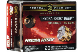 Federal P40HSD1 Premium Personal Defense 40 S&W 165 gr Hydra-Shok Deep Hollow Point - 20rd Box