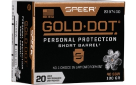 Speer Ammo 23974GD Gold Dot Personal Protection 40 S&W 180 gr Hollow Point (HP) - 20rd Box
