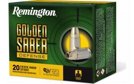 Remington Ammunition 27601 Golden Saber Defense 9mm Luger 124 gr Brass Jacket Hollow Point (BJHP) - 20rd Box