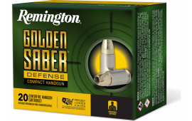 Remington Ammunition 27618 Golden Saber Defense 40 S&W 180 gr Brass Jacket Hollow Point (BJHP) for Compact Handguns - 20rd Box
