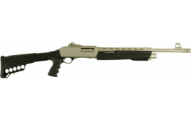 Dickinson DICXX3D Commando Pump 12GA Shotgun, 18.5" BBL, 3", 5+1 Black Synthetic Furniture W/ Pistol Grip - Ghost Ring Sights, Silver Marinecote Finish