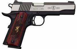 Browning 051914492 1911-380 Single 380 ACP 4.25" 8+1 Black/Gray G10 Grip Black Stainless Steel