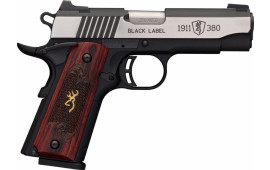 Browning 051915492 1911-380 Single 380 ACP 3.62" 8+1 Rosewood w/Gold Buckmark Inlay Grip Black Stainless Steel