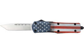 CobraTec Knives MCUSAFS3TNS FS-3 American Flag Medium 3" OTF Tanto Plain D2 Steel Blade 4.50" Aluminum Cerakoted Handle Includes Glass Breaker/Pocket Clip