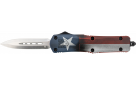 CobraTec Knives MCTXFS3DAGNS FS-3 Texas Flag Medium 3" OTF Dagger Plain D2 Steel Blade 4.50" Aluminum Cerakoted Handle Includes Glass Breaker/Pocket Clip