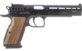 Tanfoglio IFG TFGOLDM9 Gold Match Caliber with 6" Barrel, 16+1 Capacity, Overall Matte Black Finish Steel Beavertail Frame, Ported Slide & Wood Grip