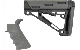 Hogue 15556 OverMolded Collapsible Buttstock Black Synthetic & Slate Gray OverMolded Rubber Stock Slate Gray Rubber Finger Grooved Grip for AR-15, M16 with Mil-Spec Buffer Tube (Tube Not Included)