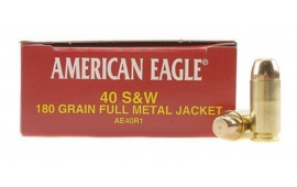 American Eagle 40 S&W 180 Grain FMJ, Brass Cased, Boxer Primed, Re-Loadable, AE40R1 - 1000 Round Case