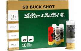 Sellier & Bellot SB12BSH Shotgun 12GA 2.75" Lead 21 Pellets 4 Buck - 10sh Box