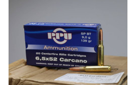 PPU - 6.5x52 Carcano - Brass, Boxer, Non-Corrosive, Reloadable, Soft Point Boat Tail - 139 Grain - 20 Round Box - A207