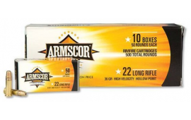 Armscor .22 LR High Velocity Copper Plated Hollow Point, 36 Grain, 1260 fps, 500 Round Brick